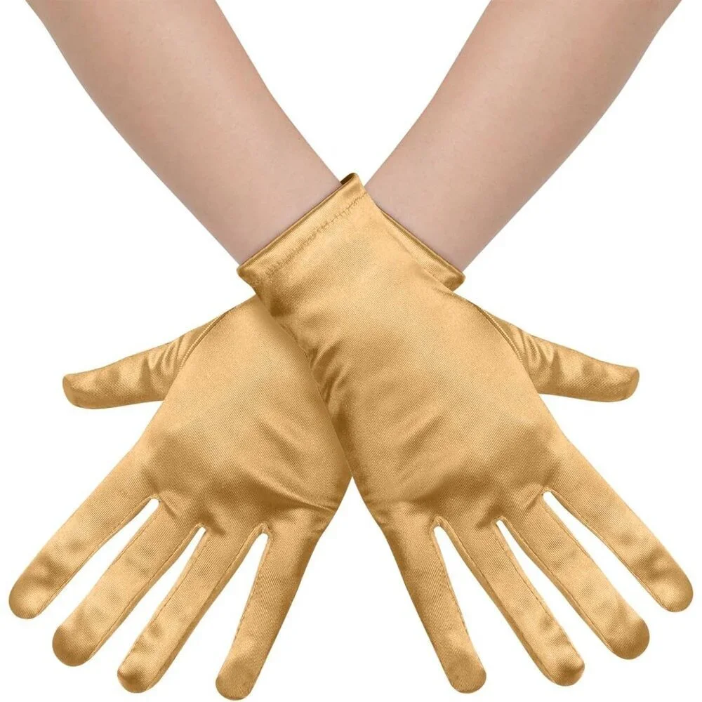 Women's Formal Short Gold Satin Gloves Bridal Wedding Banquet Party Costume